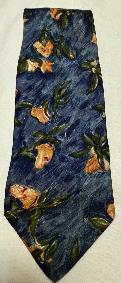 Ungaro Paris Tie Made in Italy 100% Silk Floral Blue Orange Designer Neckwear - Image 3 of 4