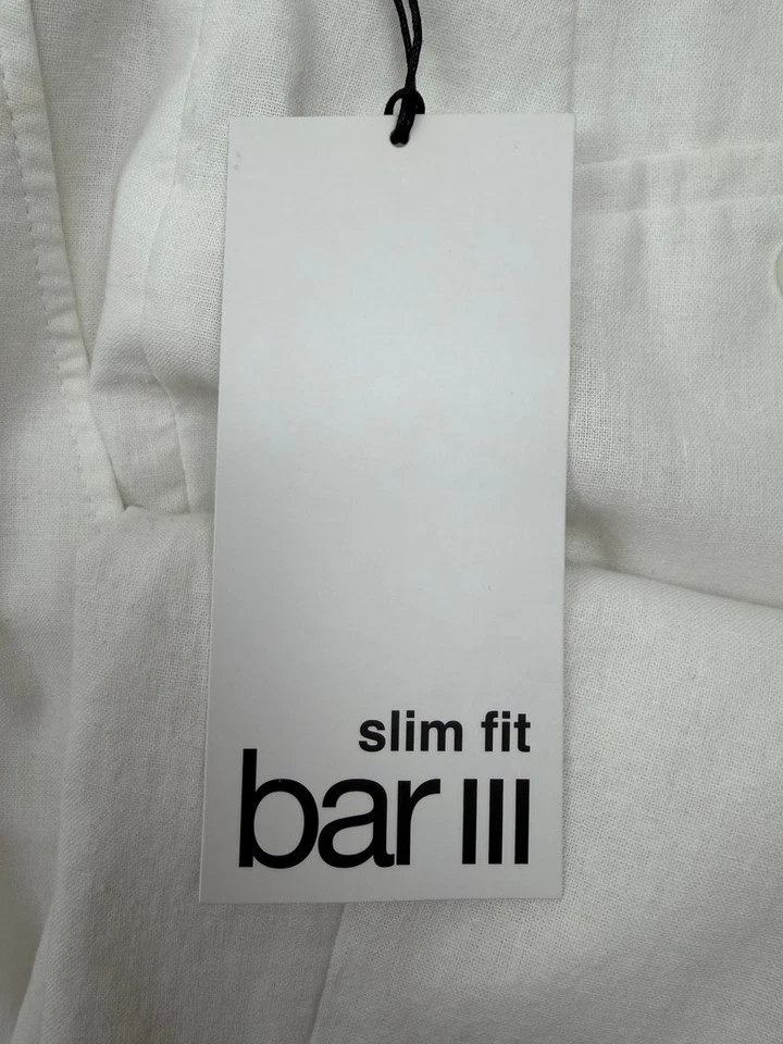 $495 BRAND NEW BAR III Mens 38L White Slim Linen 2 Piece Suit With Pants 32x32 - Image 3 of 4