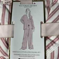 Victoria's Secret Heritage Cotton Long Pajama Set Pants Top Red Stripes L NEW