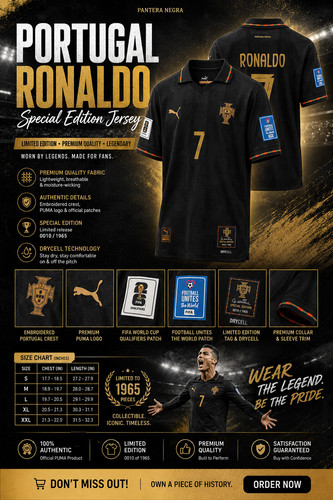 Cristiano Ronaldo New Jersey CR7 black Portugal  25–26 Size: (S-2XL)
