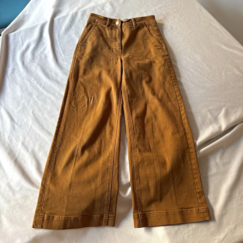 Everlane Women’s Brown Wide-Leg Cropped Pants Mid Rise Twill Cotton Blend