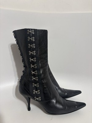 Vtg Dolce & Gabbana Black Leather Hook Eye Boots 37