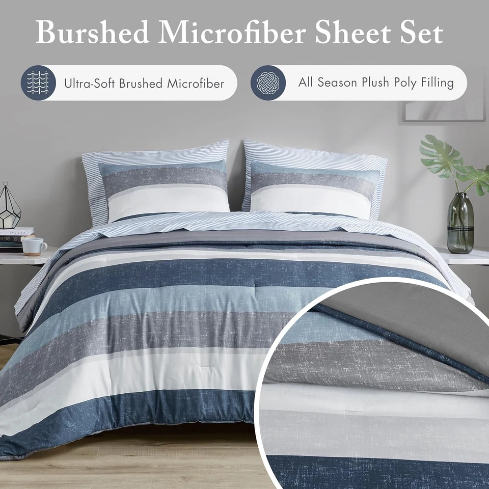 Essentials Jaxon Juego de Edredón Cama en Bolsa con Sábana, Diseño a Rayas Estampadas... Foto 4 de 4