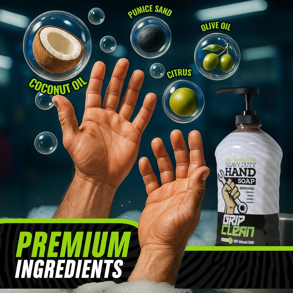 Grip Clean ручной очиститель для механиков, сверхпрочное жидкое мыло с натуральным пу... - Изображение 2 из 4