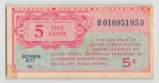USA MPC 5 Cents, Series 471, 1946 (1947-48), B01095195B, Block 53, Crisp EF. B3