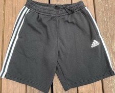 Adidas Fleece Sweat Shorts Men's Size M Medium Black White Stripes Logo Relaxed