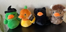 Way To Celebrate 7"Halloween SET of 4 DUCK PLUSH Black Cat Cow Pumpkin Witch NEW