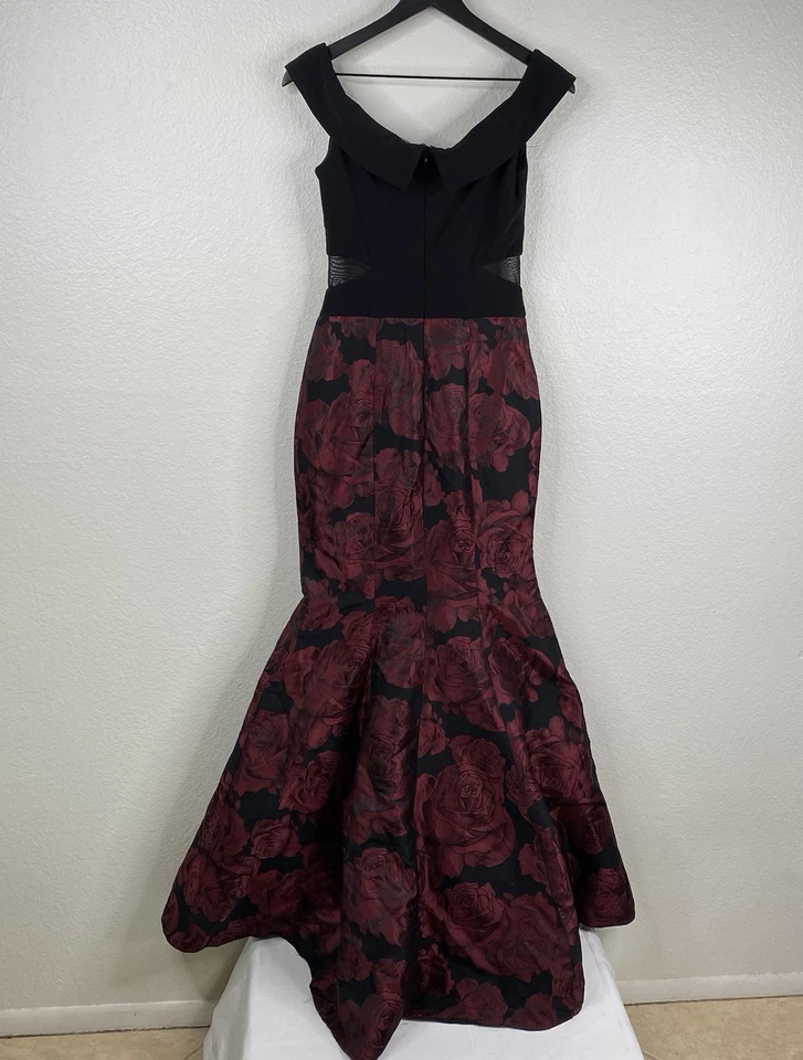 Платье женское Camille La Vie черное красное размер 4 с цветочным рисунком с вырезом через плечо сетка - Изображение 3 из 4