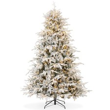 OPEN BOX - 7.5FT Pre-Lit Snow-Flocked Aspen Fir Realistic Artificial Xmas Tree