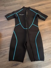SeaSkin Womens Shorty Wetsuit Black with Blue Stitching Sz M 3mm Neoprene Surf
