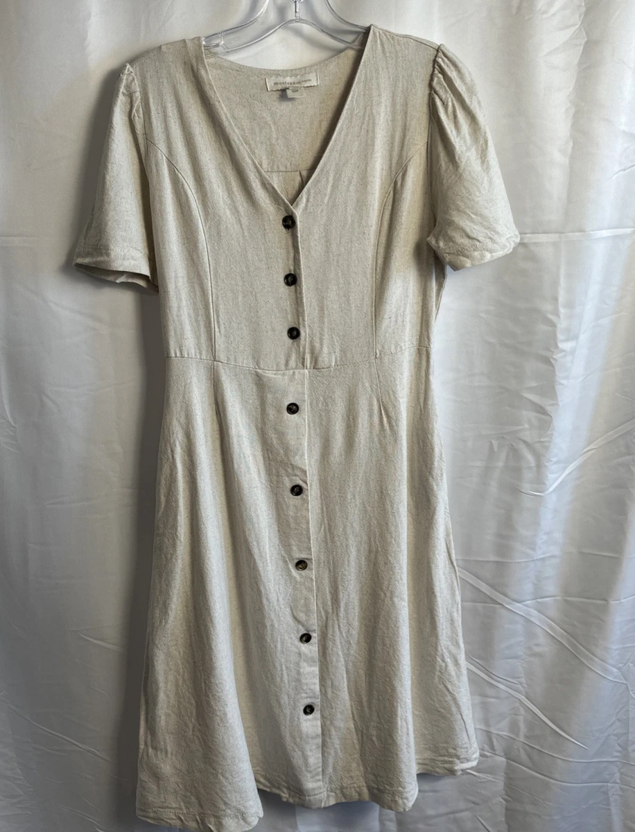 Monteau Los Angeles A-Line Linen Blend Button Down midi Dress Size L | eBay