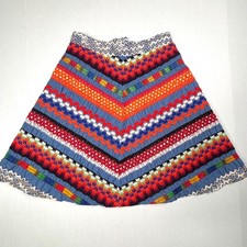 VTG Girls 14 Multi Color Chevron Embroidered Smocked ALine Skirt Ethnic Festival