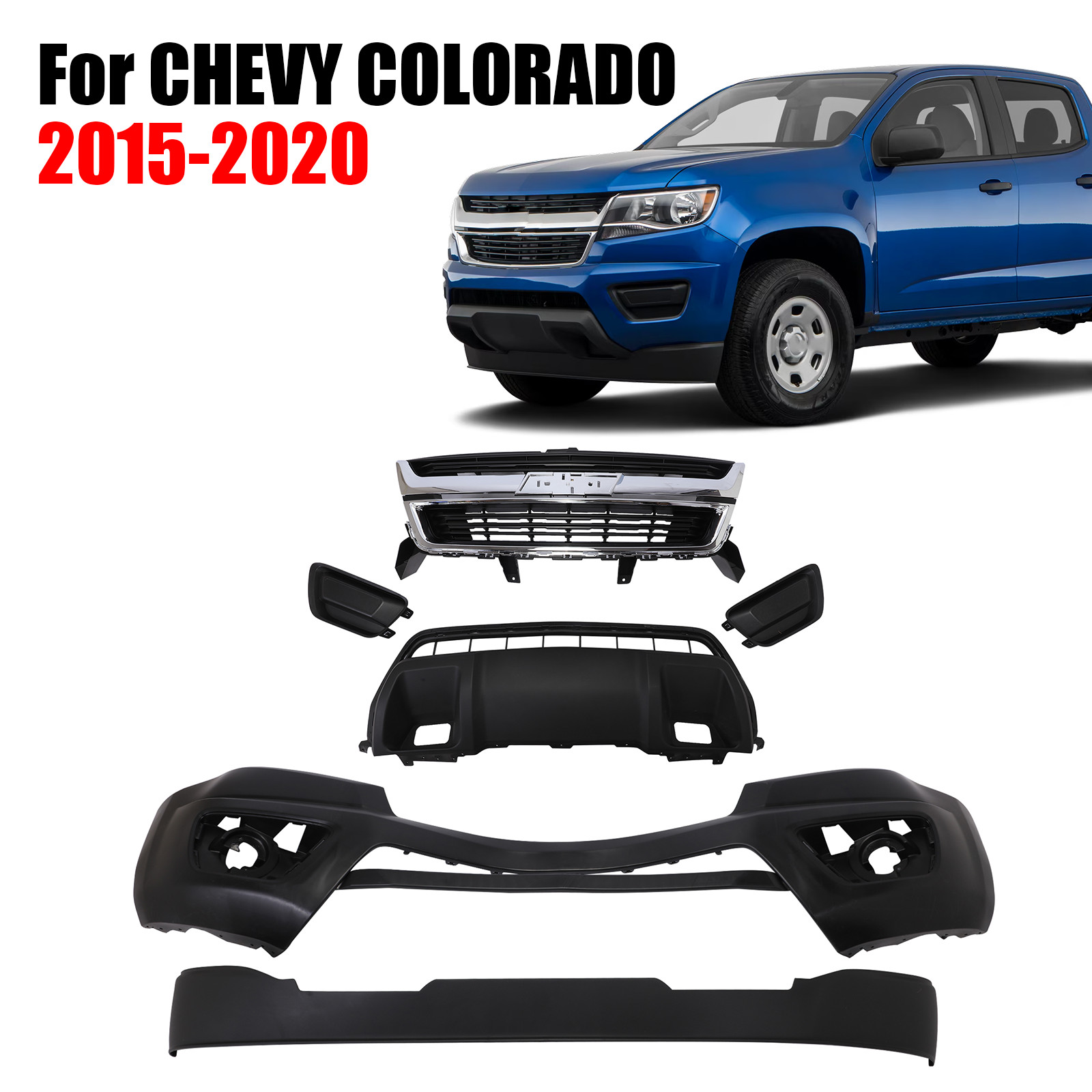 New Fits 2015-2020 Chevy Colorado Front Bumper Cover Grille kit w/o Foglight