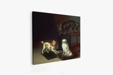 Paulus Potter/cat playing with dog,1647,vintage /Canvas Wall Art Picture Print