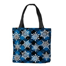 Briarwood Lane Checkered Snowflakes Winter Canvas Tote Bag 15" x 14" x 7"