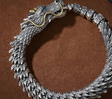 Silver Tone Dragon Head Chain Bracelet Hook C...