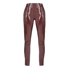 Spanx Faux Patent Leather Leggings Ruby Red Brown High Rise Shaping Pants S