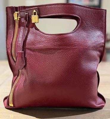   Tom Ford Alix Clutch   Burgundy Pebbled Leather   Gold Hardware  
