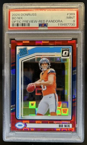 2024 Donruss Bo Nix Optic Rated Rookie Preview Red Pandora #369 Broncos PSA 9