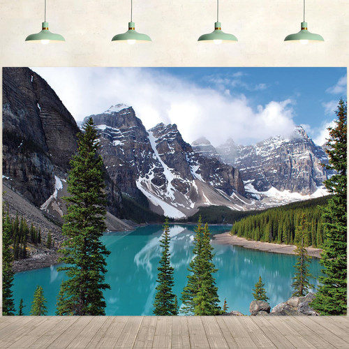7x5ft Mountain Backdrop Natural Scenery Lake Pine Trees Forest Photography Ba