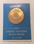 1971 United Nations Peace Medal Solid Bronze In Original Holder Only One!  — photo 1
