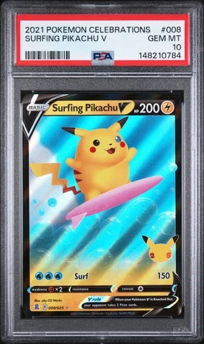 2021 POKEMON CELEBRATIONS #008 SURFING PIKACHU V PSA 10