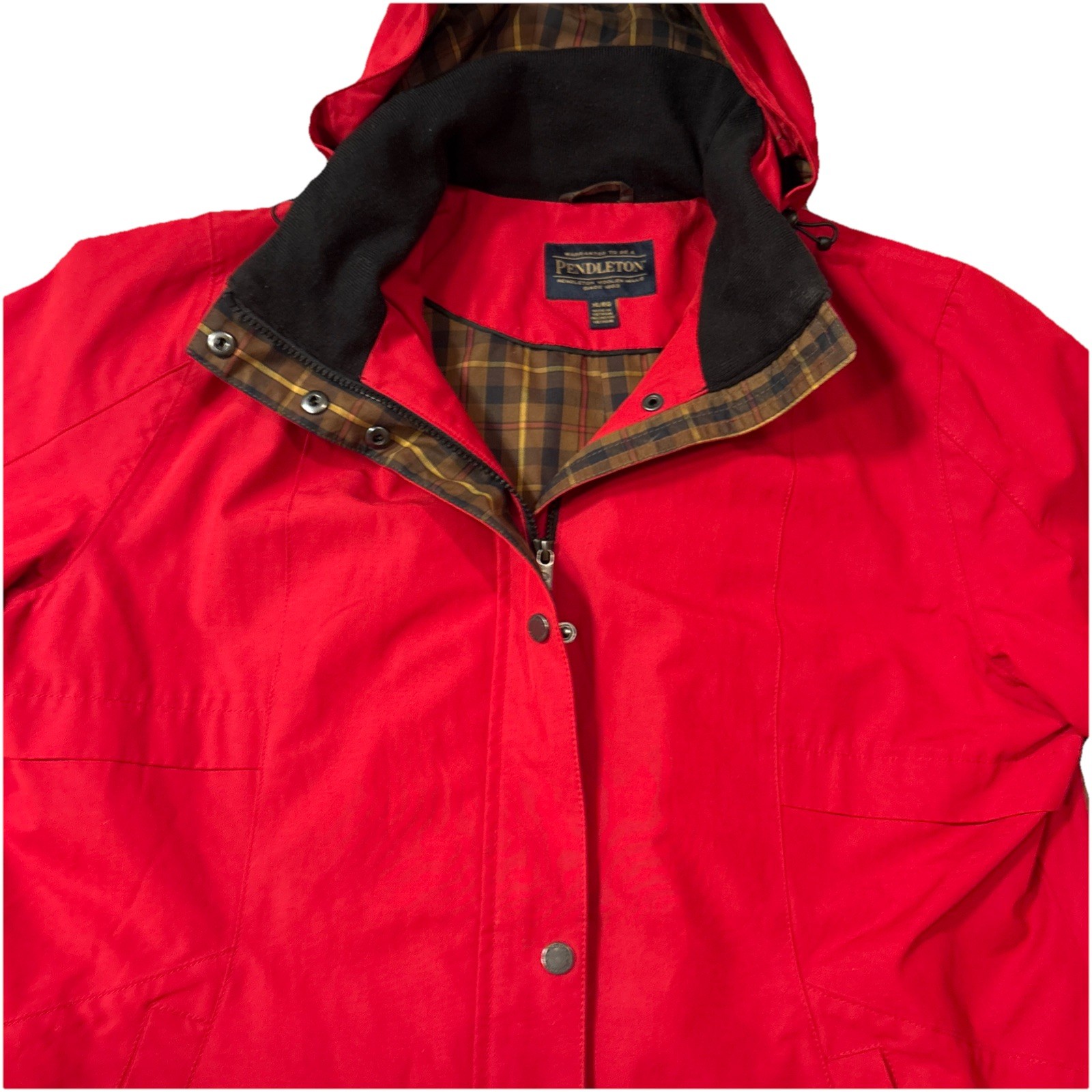Pendleton Red Hooded Coat with Plaid Lining. Size… - image 3