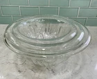 Vintage Federal Glass Star Pattern Nesting Mixing Bowls On Pedestals ~ Set Of 3