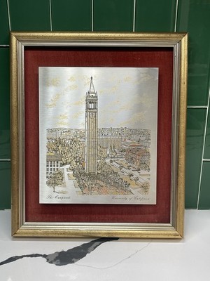 VTG Reed & Barton Framed Damascene Etching of UC Berkeley's Campanile