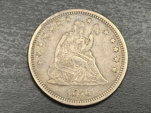 1876 Silver Seated Liberty Quarter 25c - Fine Details