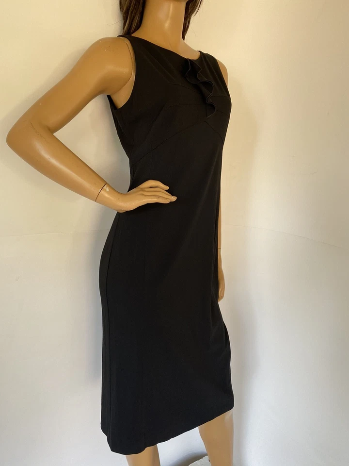 Vestido Vaina Emporio Armani Mujer Pequeño Negro Mezcla Lana Detalle Volantes Talla 8 Foto 4 de 4