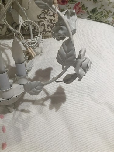 Lampadario bianco italiano Tole Ware bianco Capodimonte rose lampadario lampadario - Foto 5 di 12
