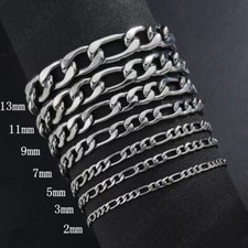 Stainless Steel 1:3 Figaro Chain 7"- 30" Men Women Necklace 2/3/5/7/9/11/13mm