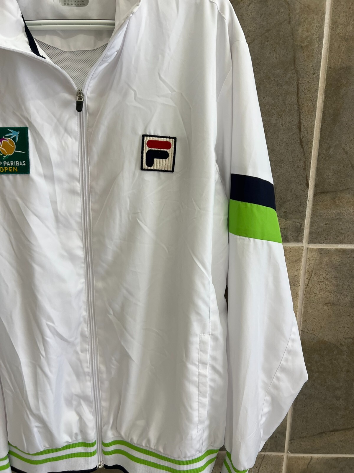 FILA BNP Paribas Tennis Open Uomo XL Giacca Tennis Bianco Giacca a Vento Vintage