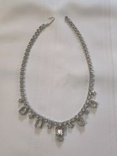 Clear Rhinestone Choker Necklace, Silver Tone, Formal Statement Piece
