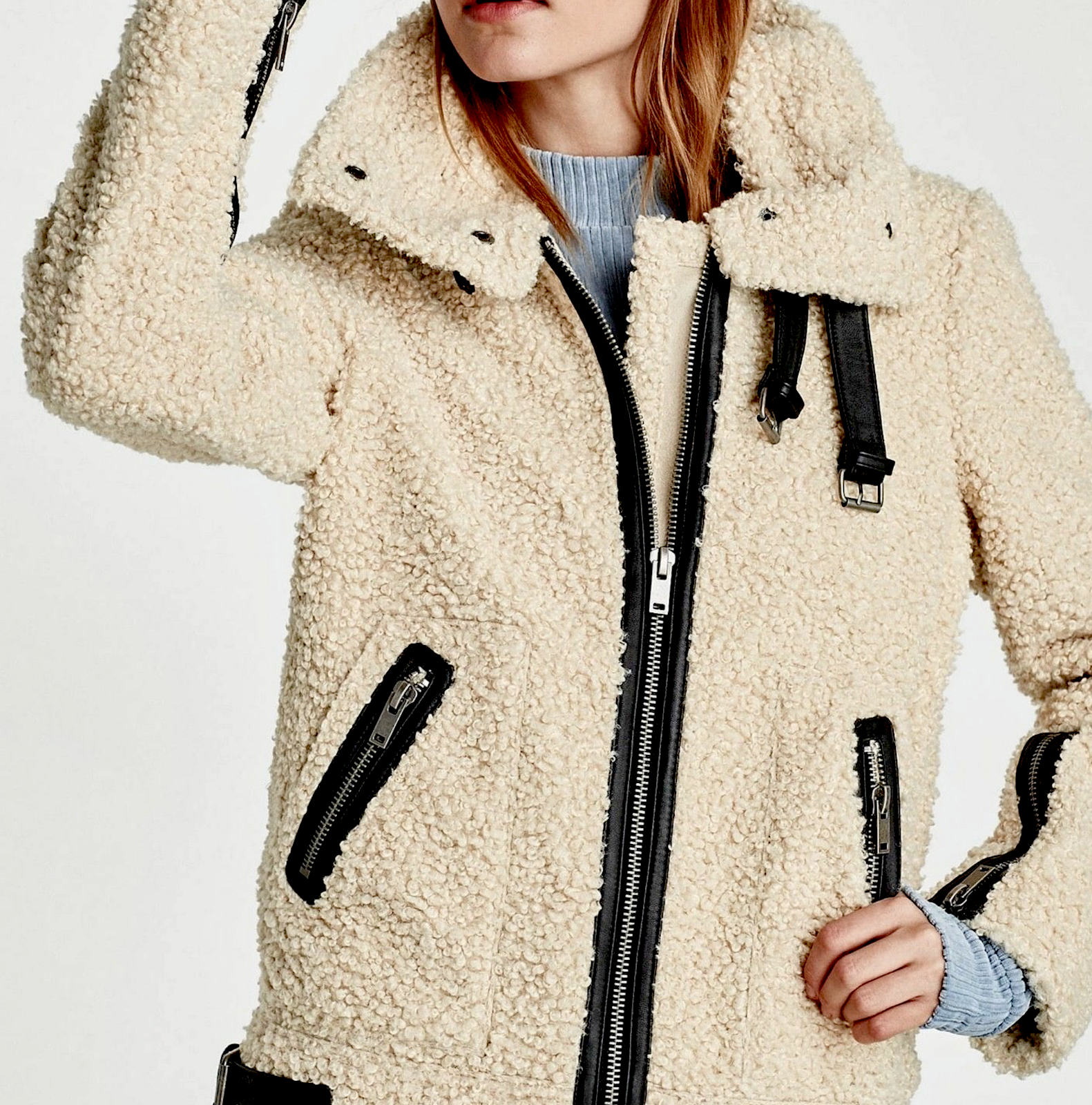 ALTRA ZARA GIACCA CALDA PELLICCIA SINTETICA E PELLE CAPPOTTO INVERNALE GIACCA CON ZIP taglia XL NUOVO