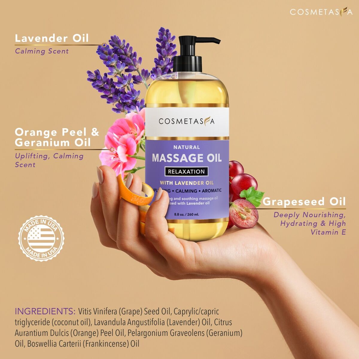 Lavender Relaxation Massage Oil 8.8 oz by Cosmetasa Exp 8/24 Lavender Relaxation Massage Oil 8.8 oz by Cosmetasa Exp 8/24