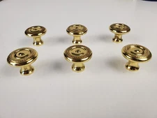Set Of 6 Polished Brass 1 .25" Round Knob Pulls Rope Design Cabinet Drawer