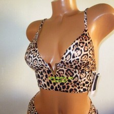 Victoria Secret Swim V-Hardware Strappy Bikini Top XS Leopard 30A 30B 30C 32A-B