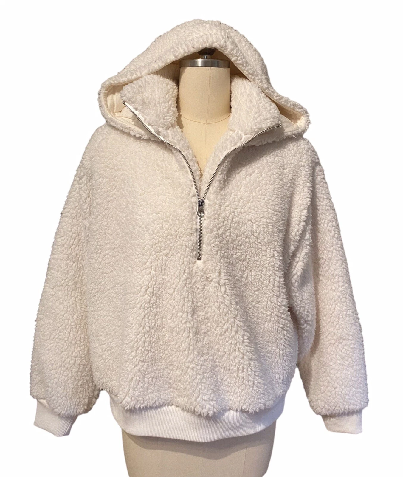 Victorias Secret White Teddy Sherpa Hoodie NWT Fleece Half Zip Women’s Sz M