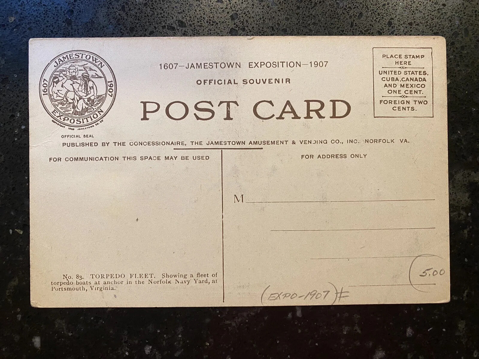 Vintage Jamestown Exposition 1907 post card Torpedo Fleet eBay