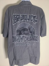 Vintage XL Harley Davidson Pocket Mechanic Button Shirt Skull Extra Large
