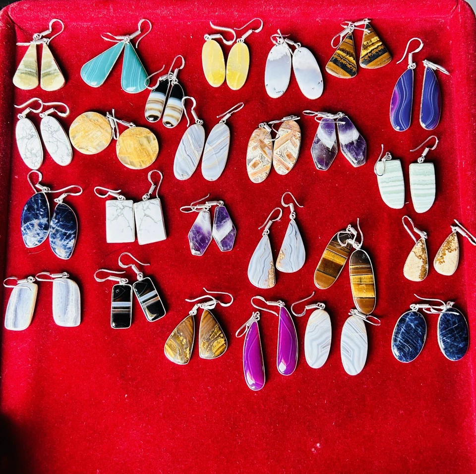 Assorted Gemstone Handmade Bezel Earrings For Women Jewelry Wholesale Lot - Image 3 of 3