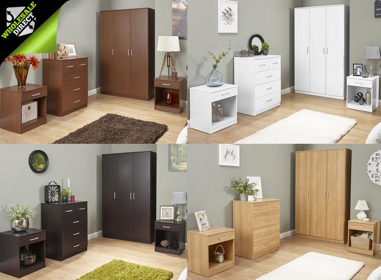 PANAMA RANGE 4 PIECE SET BEDSIDE TABLE CHEST OF DRAWERS 3 DOOR WARDROBE