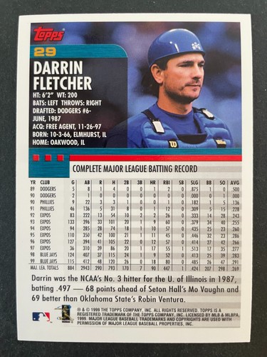 Darrin FLETCHER 2000 Topps Baseball #29 Toronto Blue Jays - Picture 2 of 2