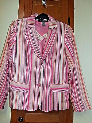 DIALOGUE Novelty Stripe Fully Lined Jacket With Charmeuse Tank - Size  X-Small