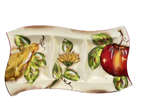 Plato grande de cerámica italiana Lavori Artigianali diseño de frutas de 3 secciones - Imagen 1 de 14