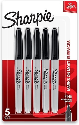 Sharpie Permanent Markers, Fine Point, Black, 5 Count - Picture 2 of 2