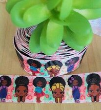 1 Inch 1 YD Black Girl Doll Grosgrain Ribbon Barbie Hair Bow Afro Girl Pony O