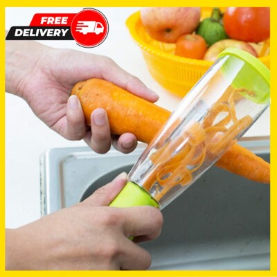 2-In-1 Vegetable Peeler Stainless Steel Fruit with Peel Storage Bin Easy Clean